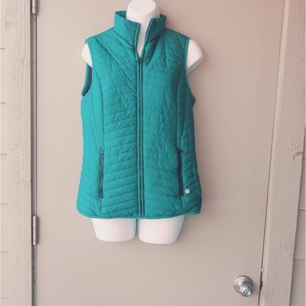 T by Talbots Womens Green Quilted Full Zip Collared Puffer Vest size XS
